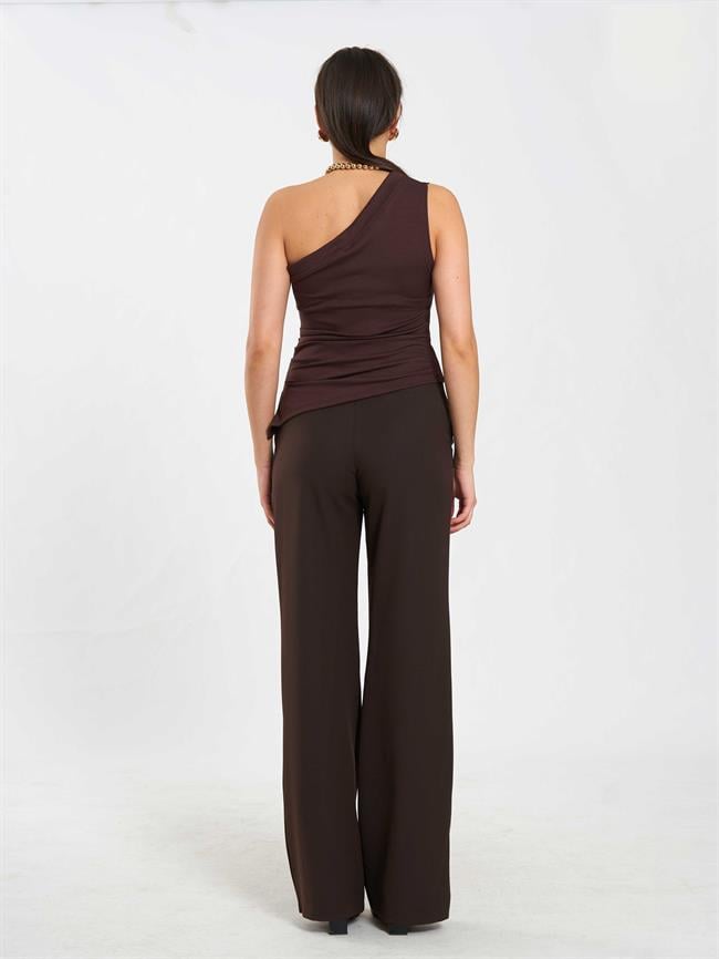 Tek Omuz Örme Bluz 071889 Kahve