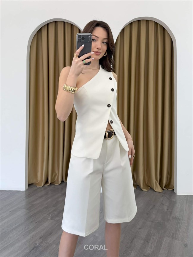 Tek Omuzlu Yelek 18294 Ekru