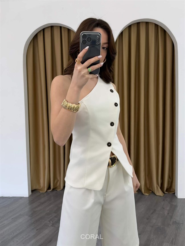 Tek Omuzlu Yelek 18294 Ekru