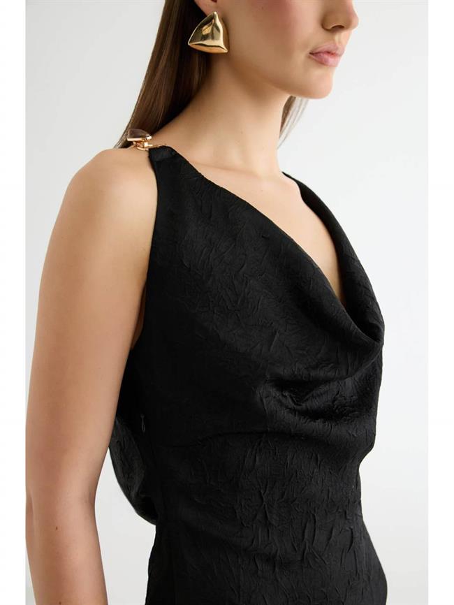 Tek Omzu Aksesuarlı Elbise Elb01457 Siyah