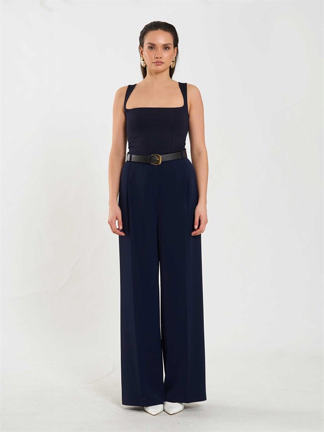 Tek Pileli Düz Paça Pantolon 031655 Lacivert