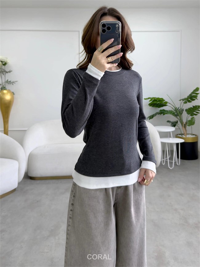 Tişört Garnili Sweatshirt 31310 Antrasit / Ekru