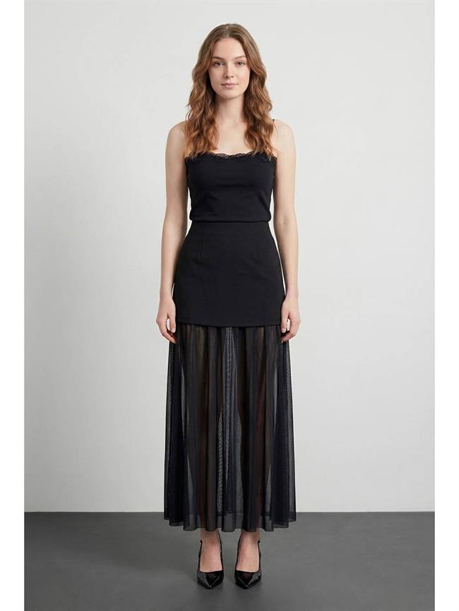 Tül Astarlı Mini Etek Etk01452 Siyah