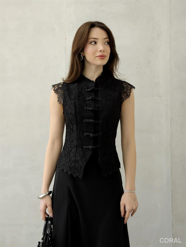 Tül Dantelli Kolsuz Bluz 37199 Siyah