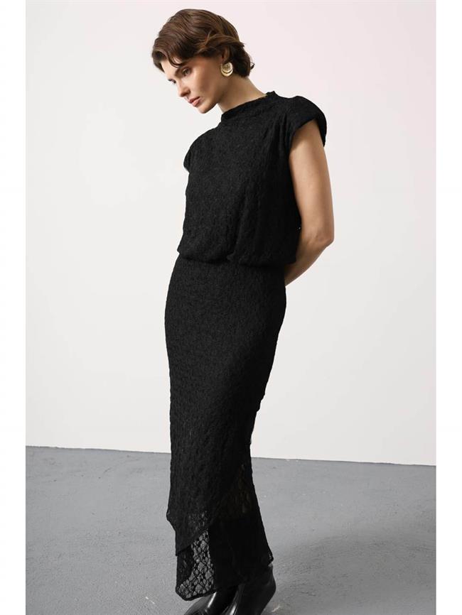 Tül Dantelli Uzun Elbise 35532 Siyah