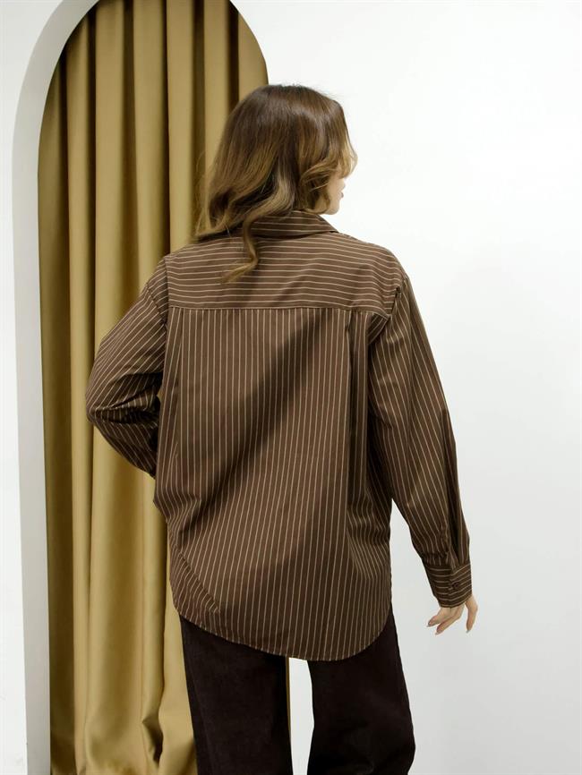 Uzun Çizgili Gömlek 3203 Acı Kahve