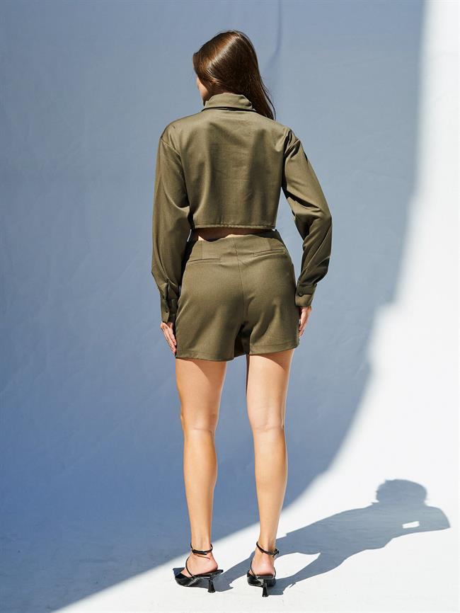 Uzun Kollu Crop Gömlek 080717 Haki