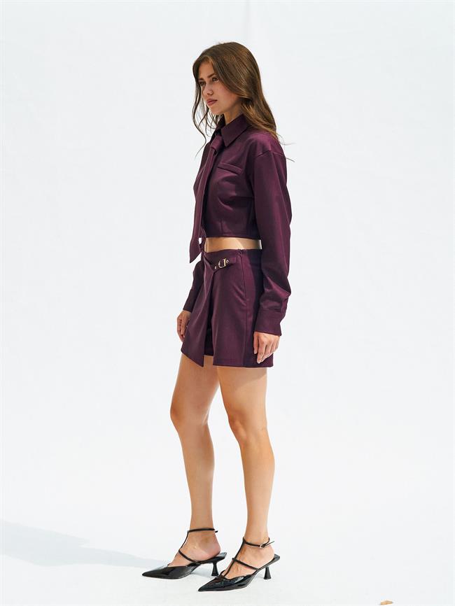 Uzun Kollu Crop Gömlek 080717 Mürdüm