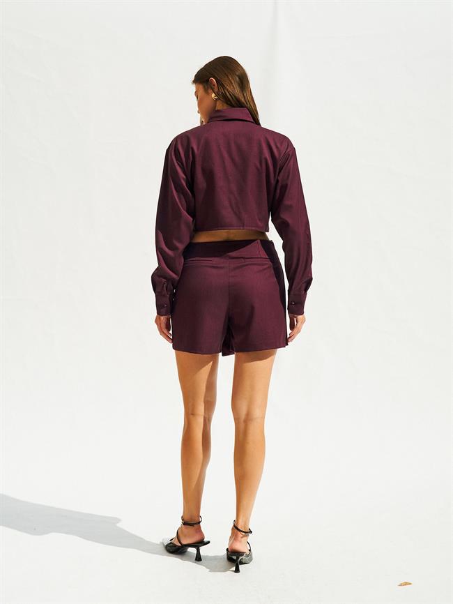 Uzun Kollu Crop Gömlek 080717 Mürdüm