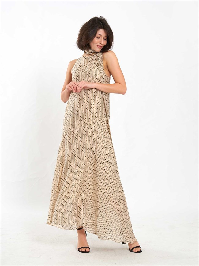 Uzun Puantiyeli Şallı Elbise 111709 Multı