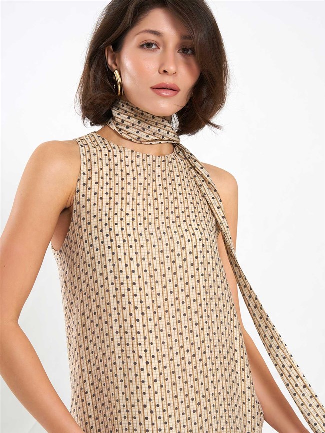 Uzun Puantiyeli Şallı Elbise 111709 Multı