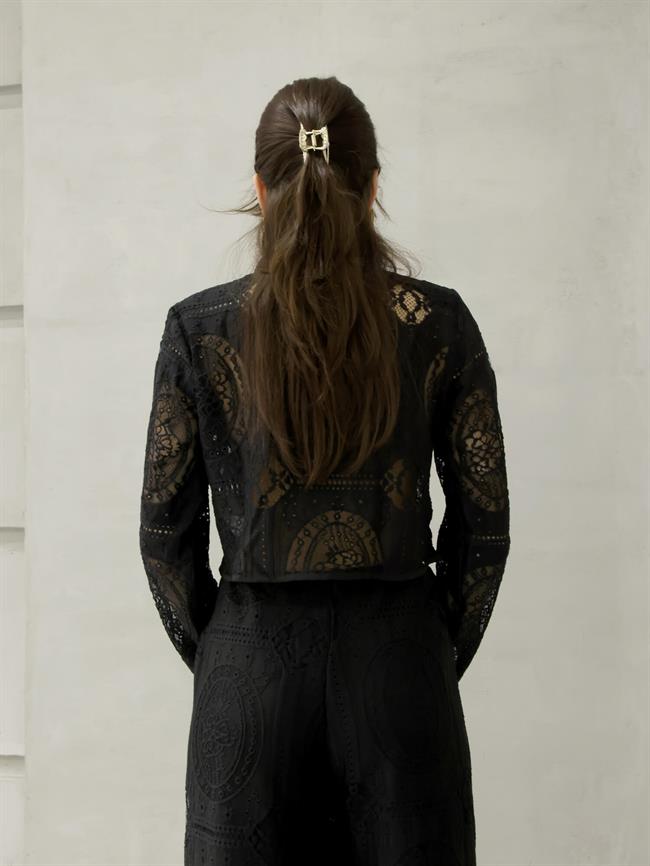 Vatkalı Dantelli Bluz 29580 Siyah