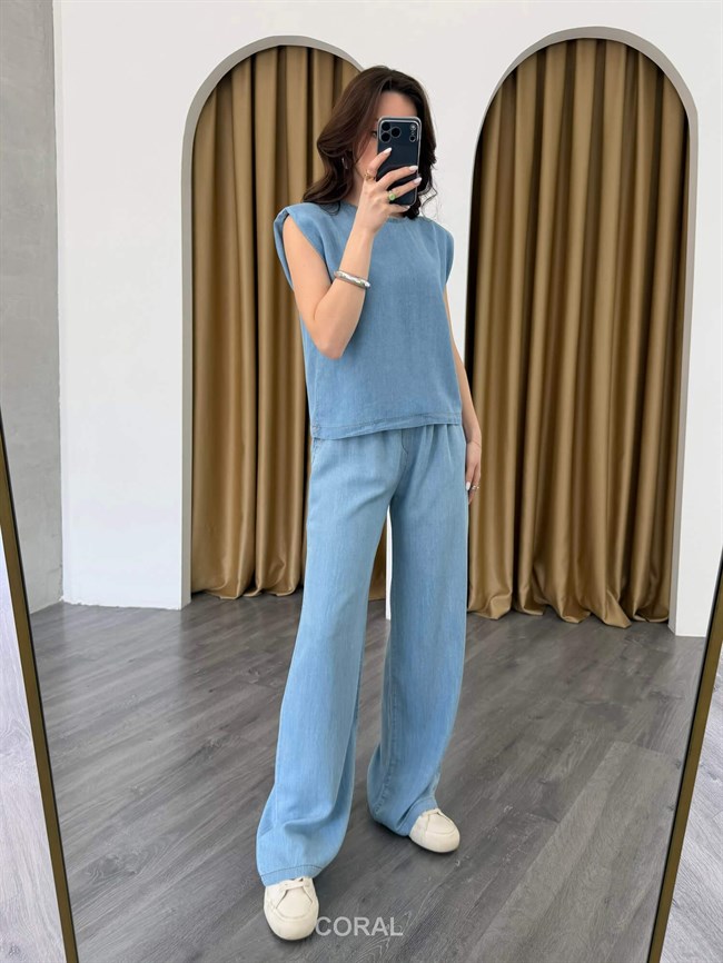 Vatkalı Tişörtlü Kot Takım 37358 Buz Mavi