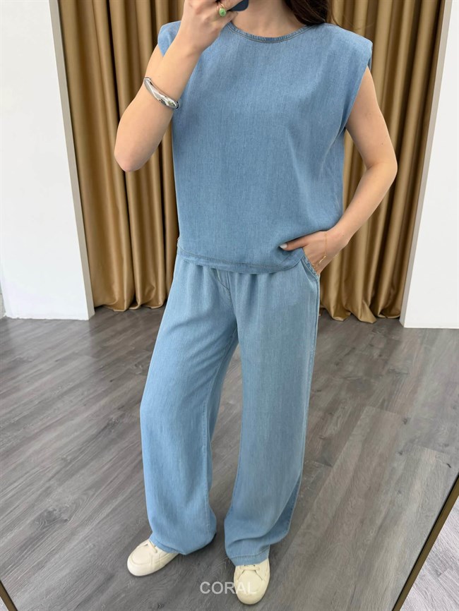 Vatkalı Tişörtlü Kot Takım 37358 Buz Mavi