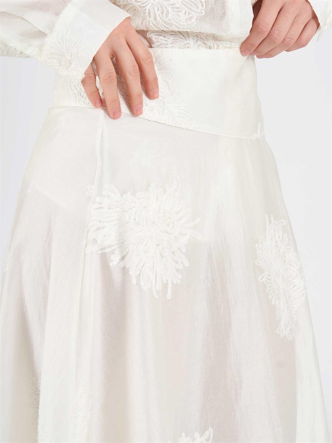 Volanlı Midi Etek 041192 Ekru