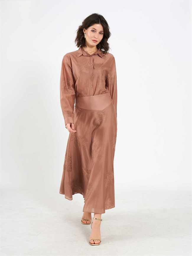 Volanlı Midi Etek 041192 Kahve