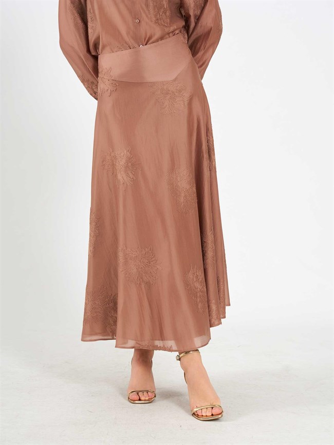 Volanlı Midi Etek 041192 Kahve