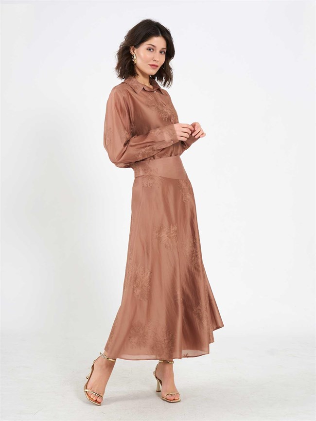 Volanlı Midi Etek 041192 Kahve