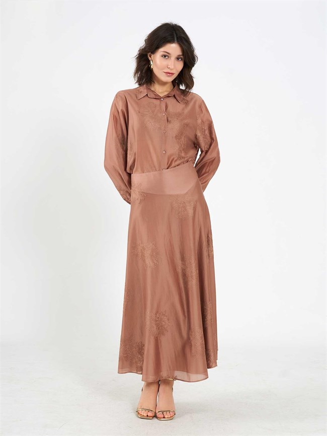 Volanlı Midi Etek 041192 Kahve