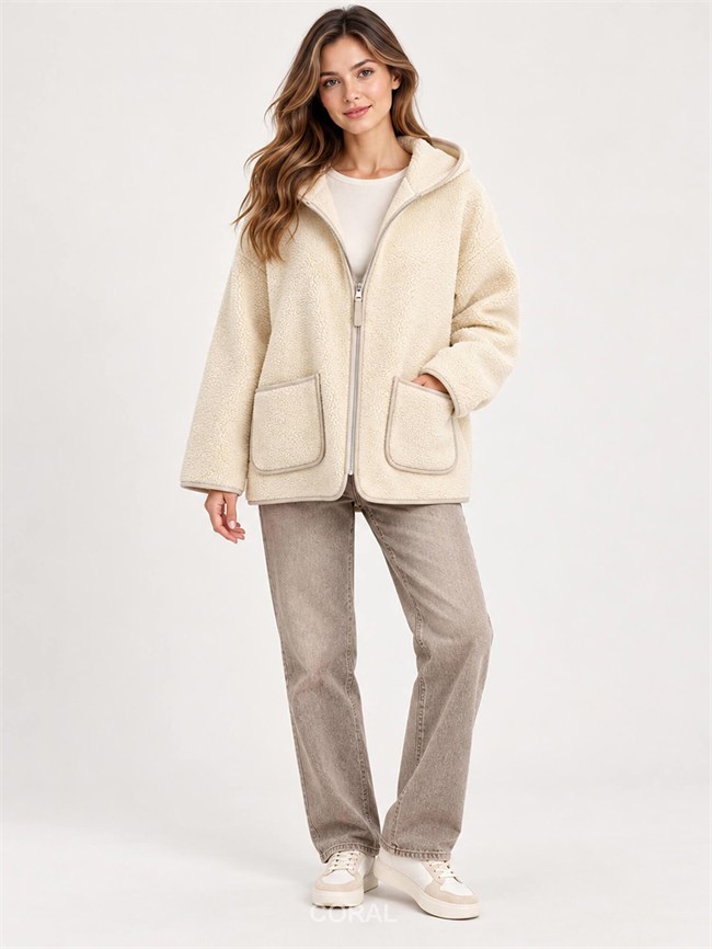 Yaka Fermuarlı Peluş Sweatshirt 6036 Dik Taş