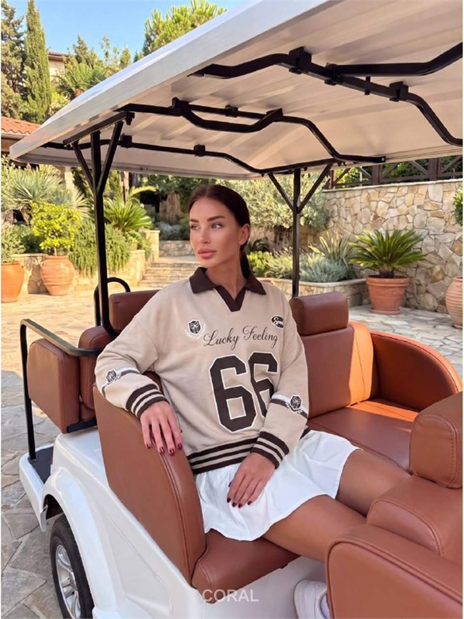 Yakalı Yazılı SweatShirt 5908 Beyaz