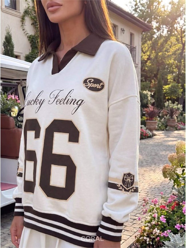 Yakalı Yazılı SweatShirt 5908 Beyaz