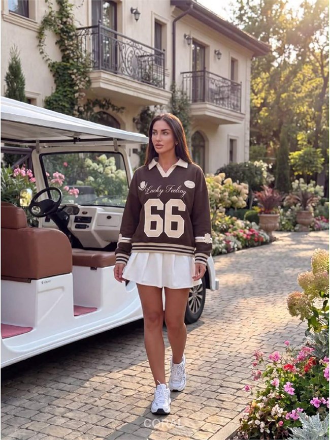 Yakalı Yazılı SweatShirt 5908 Kahve