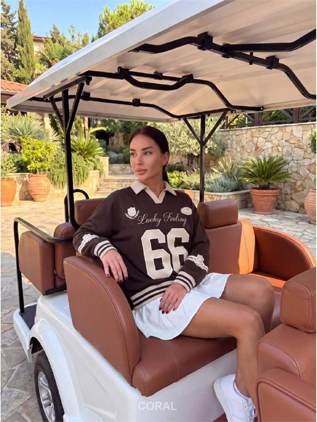 Yakalı Yazılı SweatShirt 5908 Kahve