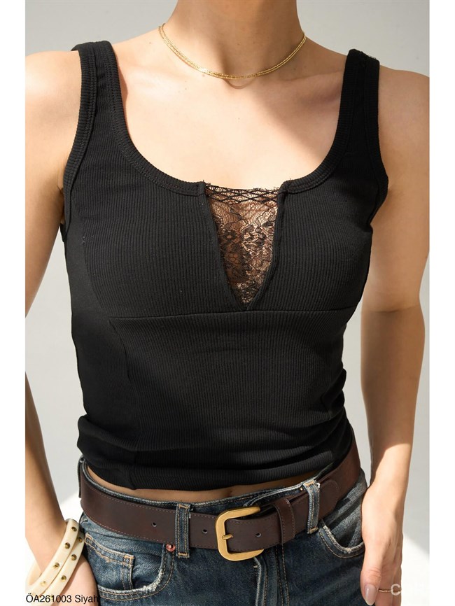 Yakası Dantelli Atlet ÖA261003 Siyah