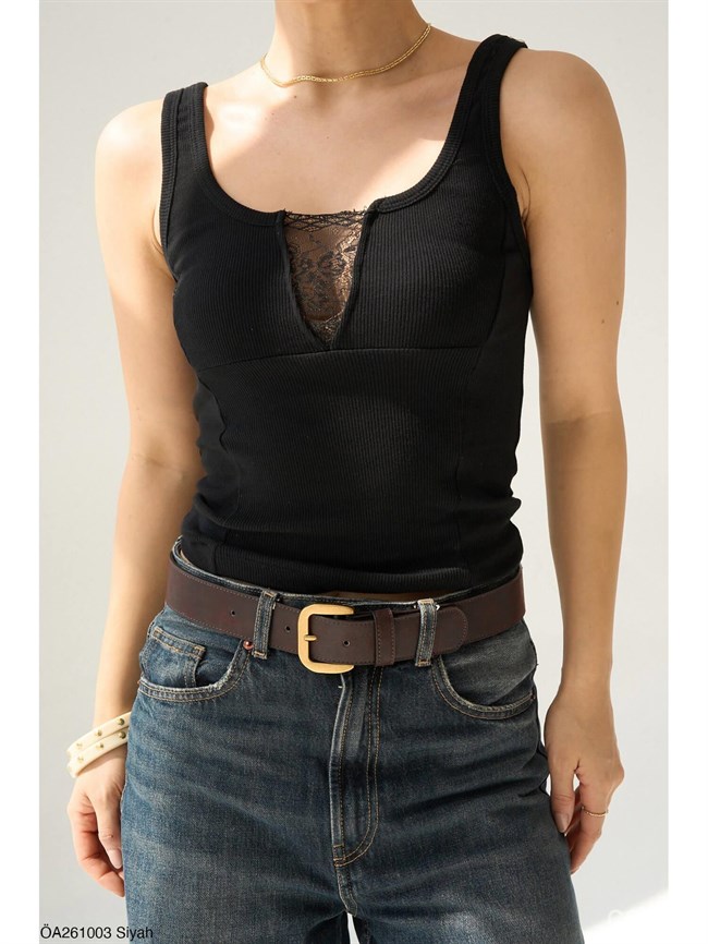 Yakası Dantelli Atlet ÖA261003 Siyah