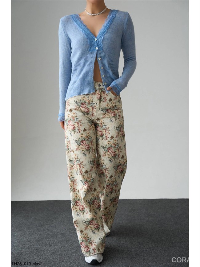 Yakası Dantelli Hırka TH261013 Mavi