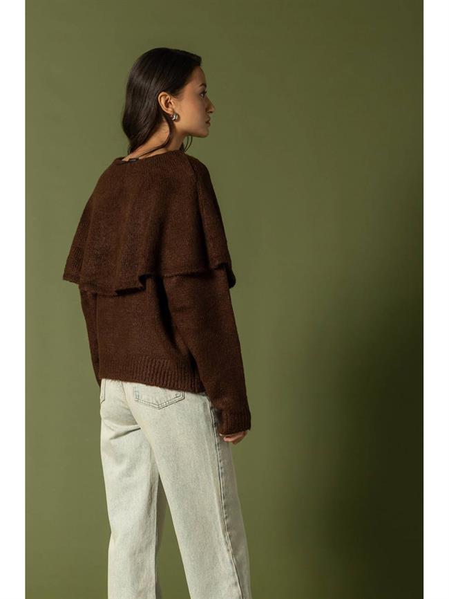 Yakası Detaylı Kazak 4618 Kahve