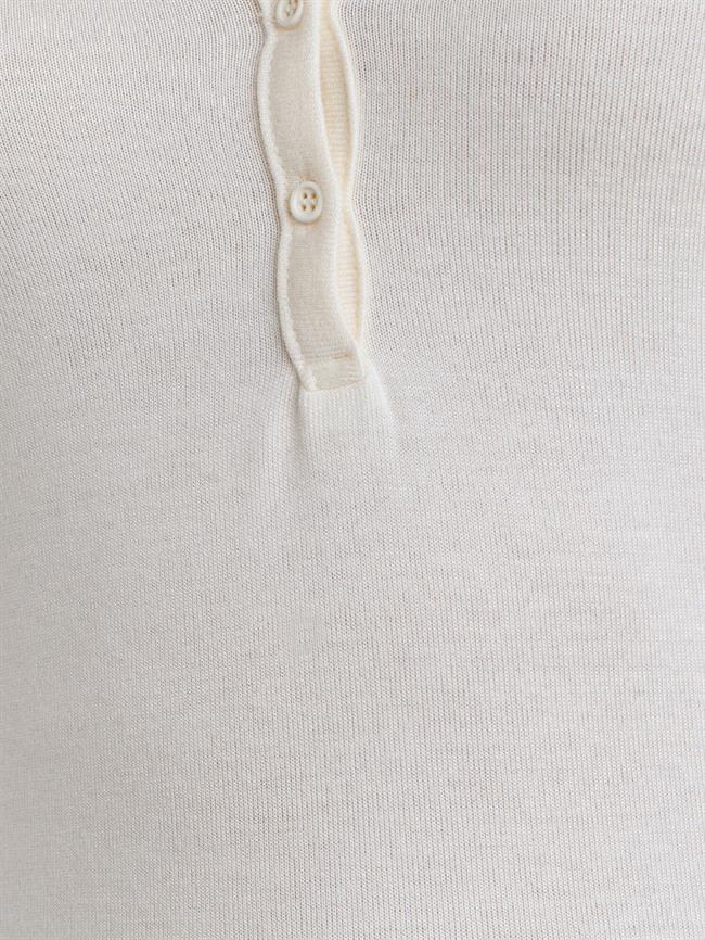 Yakası Düğmeli Uzun Kol Kazak 31544 Ekru