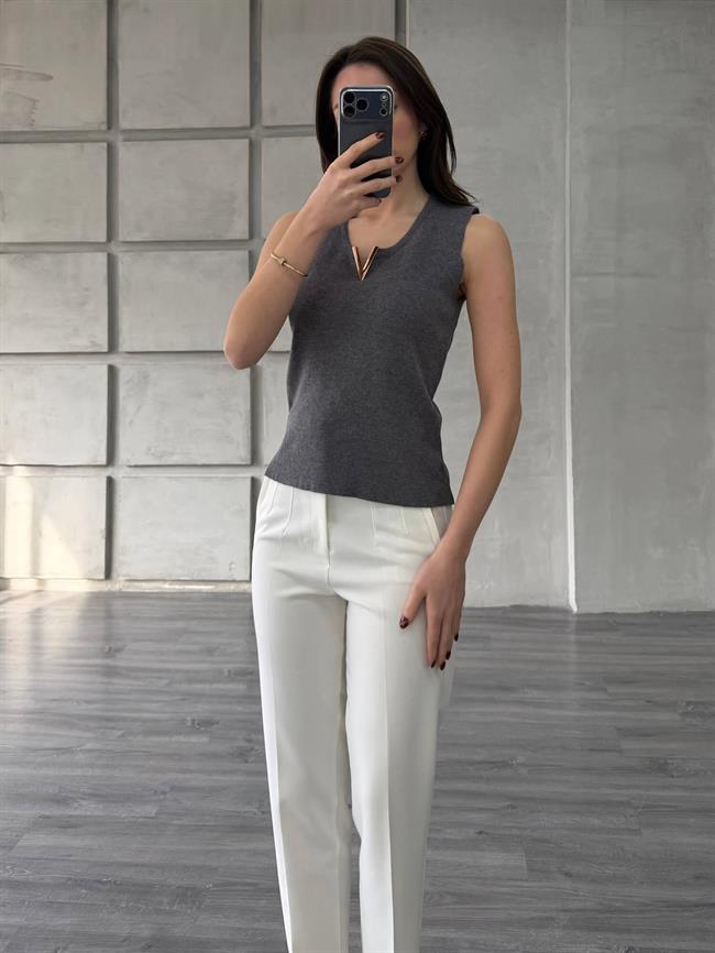 Yakası V Aksesuarlı Süveter 140280 Antrasit