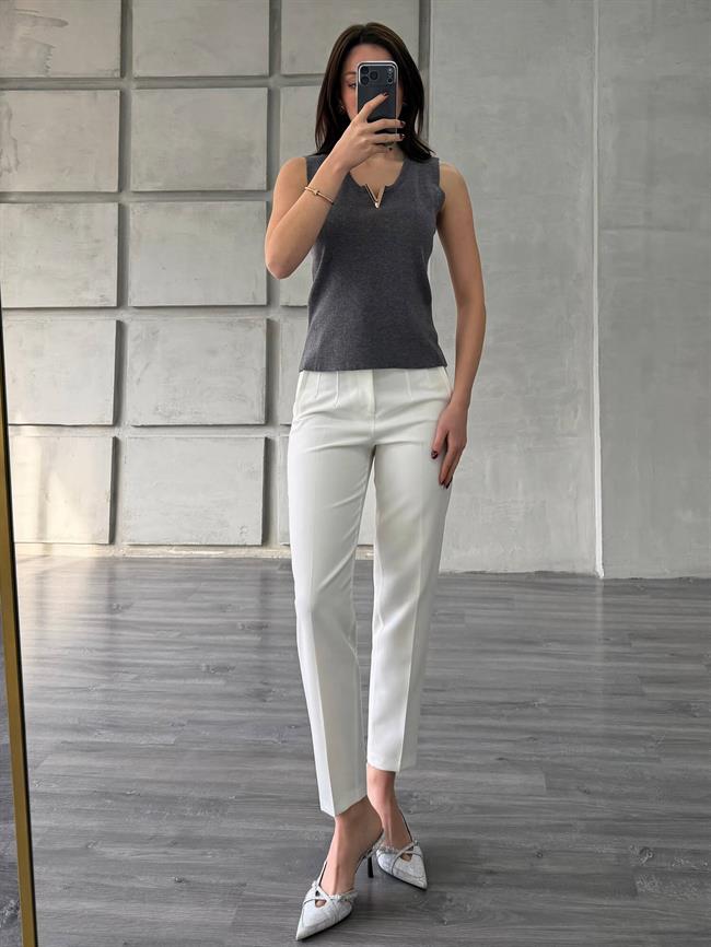 Yakası V Aksesuarlı Süveter 140280 Antrasit