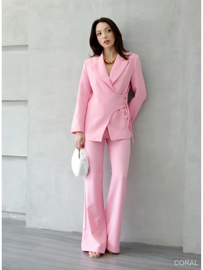 Yandan Bağcıklı Ceket Pantolon Takım 9295 Pembe