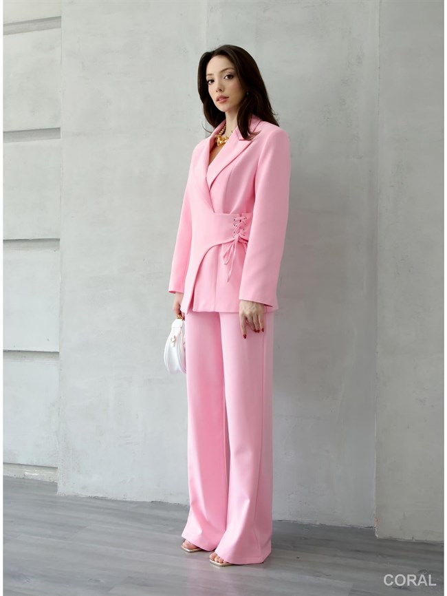 Yandan Bağcıklı Ceket Pantolon Takım 9295 Pembe