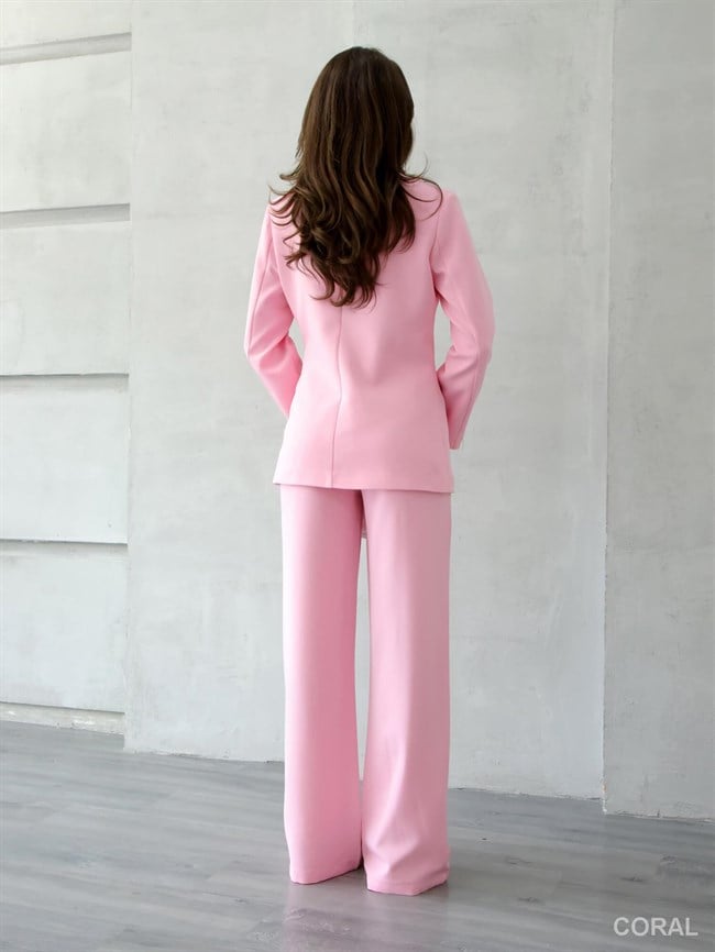 Yandan Bağcıklı Ceket Pantolon Takım 9295 Pembe