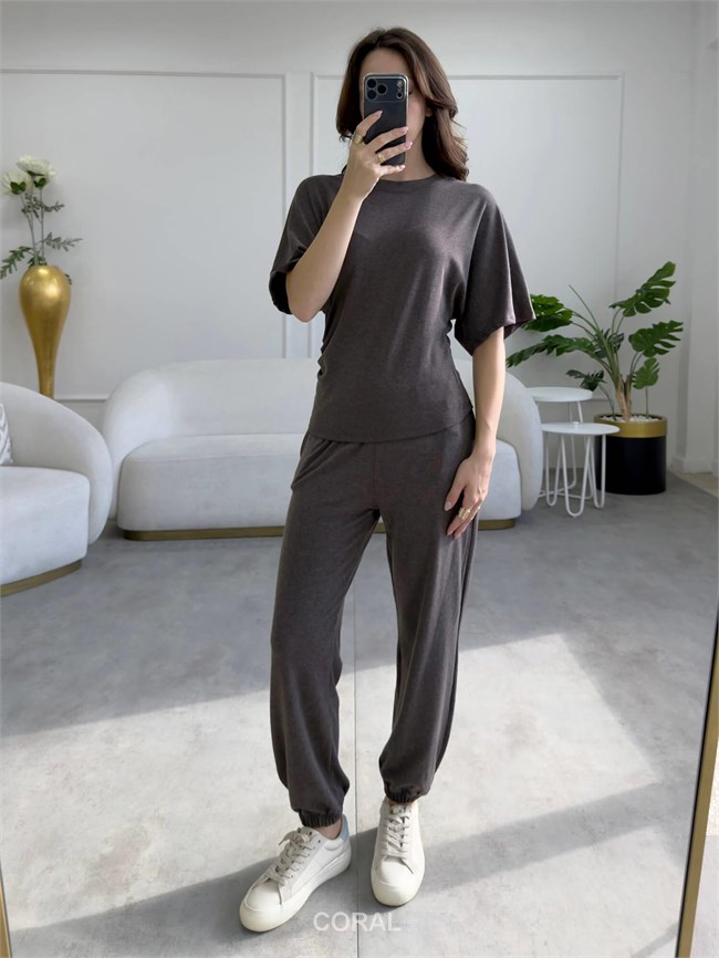 Yanları Büzgülü Kısa Kol Bluz 31363 Kahve