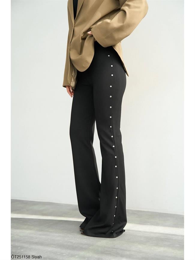 Yanları Çakımlı İspanyol Paça Tayt Öt251158 Siyah
