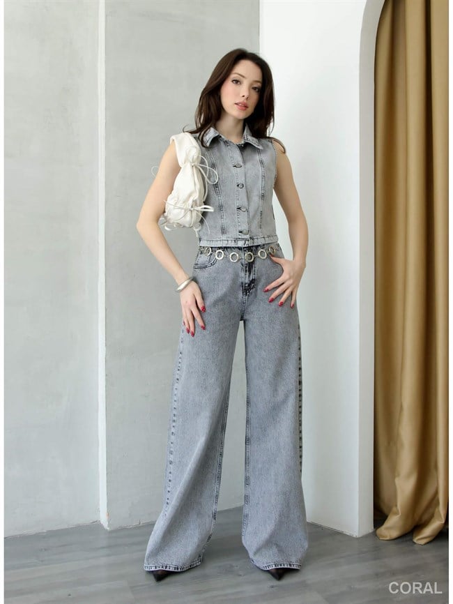 Yelekli Baggy Pantolonlu Kot Takım 8229 Antrasit