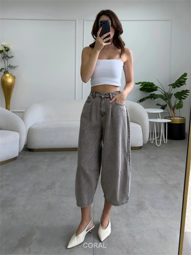 Yıkamalı Baggy Kot Pantolon 0107 Sütlü Kahve
