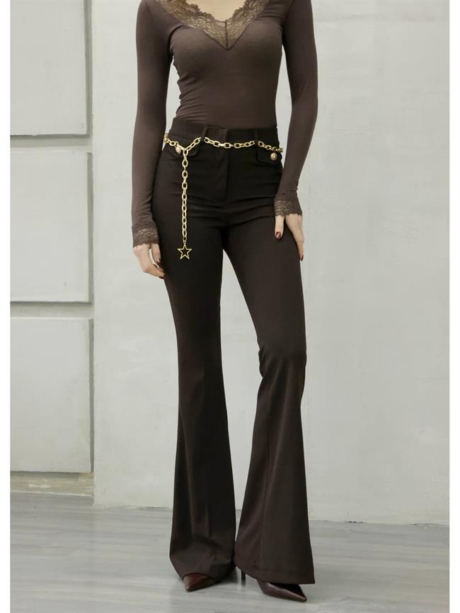 Zincir Detaylı Tayt 37088 Kahve