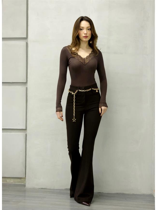 Zincir Detaylı Tayt 37088 Kahve