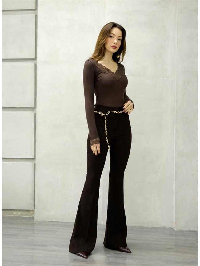 Zincir Detaylı Tayt 37088 Kahve