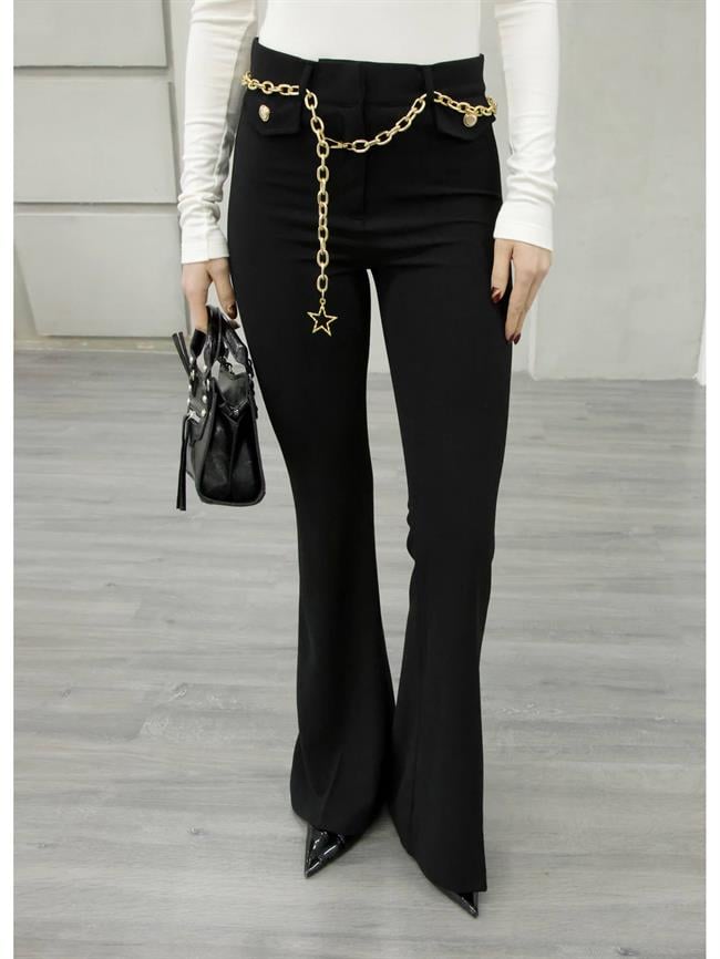 Zincir Detaylı Tayt 37088 Siyah