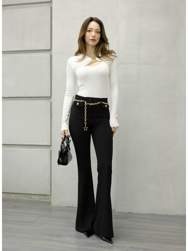 Zincir Detaylı Tayt 37088 Siyah