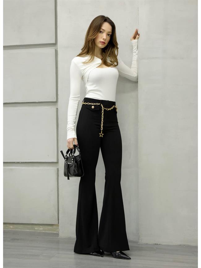 Zincir Detaylı Tayt 37088 Siyah