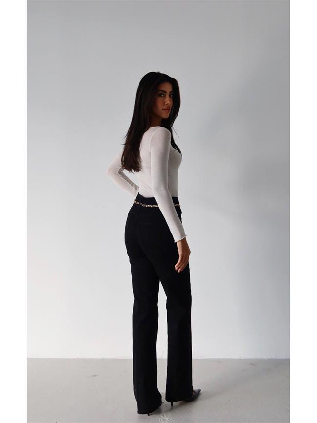 Zincir Kemerli Gabardin Pantolon 8158-1 Siyah