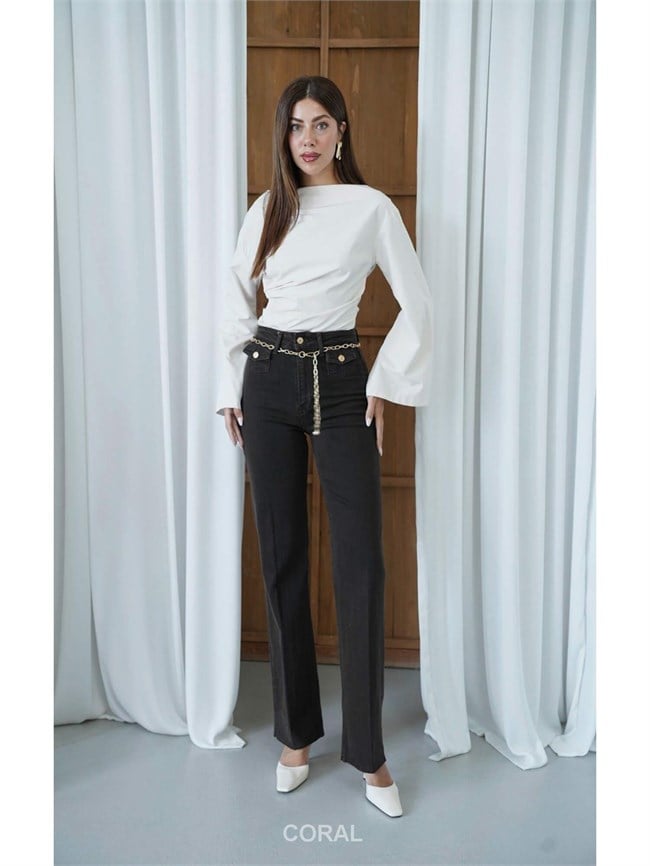 Zincir Kemerli Gabardin Pantolon 8158/1 Kahve